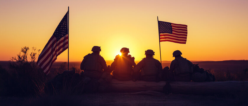 After the Patrol: A more intimate silhouette of a small group of soldiers taking a moment's rest