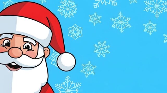 Jolly santa claus winking snowflakes animation