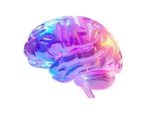 Holographic brain, vibrant colors, 3D model