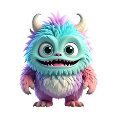 Fluffy, pastel-colored monster with large eyes and a toothy grin