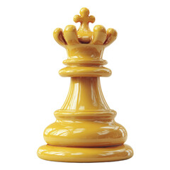 Glossy Yellow Chess King Piece With Detailed Crown Isolated Transparent Background