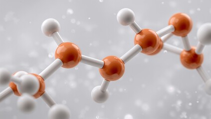 Molecular structure model with orange and white spheres scientific visualization