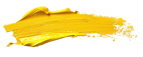 Bright yellow paint stroke on a white background.