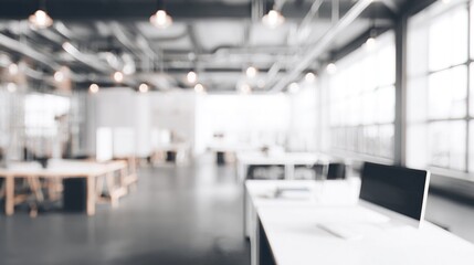 ambient. Abstract blurred modern office space with clean lines, suggesting a professional workspace. real-estate listings.