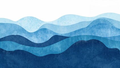 Abstract watercolor painting depicting layered blue waves and ocean currents