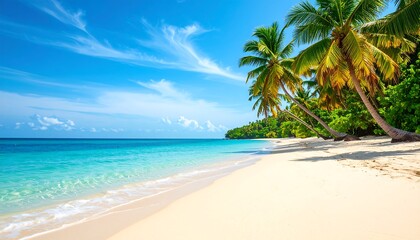 Obraz premium Tropical Paradise Beachscape with Lush Palms