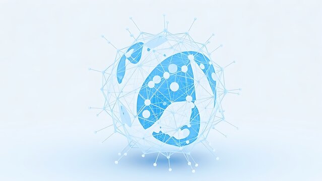 Futuristic blue and white spherical structure with interconnected nodes, symbolizing networks.