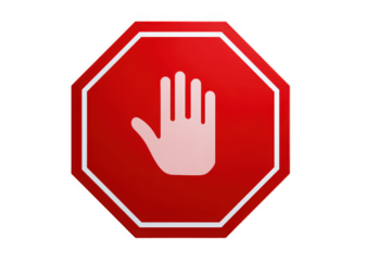 Red stop sign with a hand symbol, clear and bold.