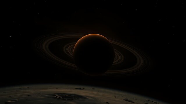 A fading solar system model with the sun dimming to black in deep space.