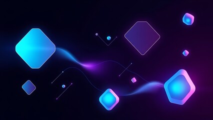 Sleek, futuristic technological shapes glowing with cyan and magenta light.