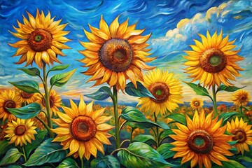 Obraz premium Painting of a field of sunflowers