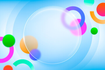 Abstract Colorful Circles on Blue Background Modern Minimalist Design Playful Geometric Shapes and Glass Frame Smooth Gradient