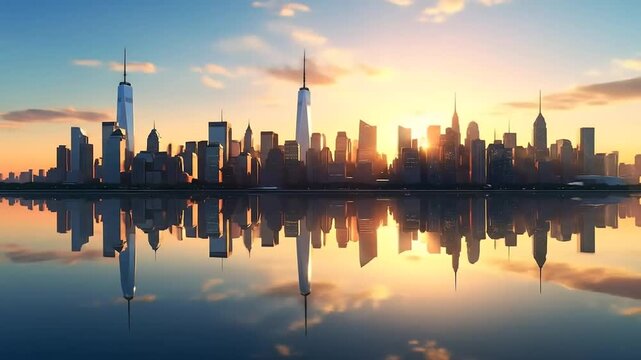 New York City Skyline Reflection at Sunset