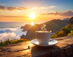 Sunrise serenity with a morning coffee