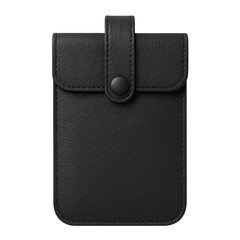 Sleek Black Leather Card Holder: A minimalist, high-angle shot of a classic black leather card holder, showcasing its elegant design, sturdy snap closure, and timeless appeal. 
