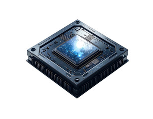 Obraz premium Square metallic computer chip with glowing center