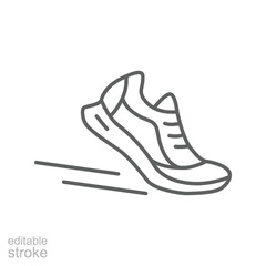 Running shoes icon. Simple outline style. Shoe, run, sneaker, exercise, runner, foot, workout, marathon, leisure, athlete, sport concept. Thin line symbol. Isolated design editable stroke.