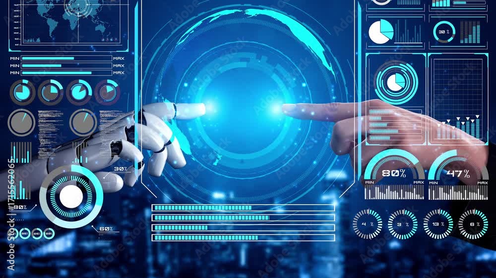 Poster ai-powered global network interface enabling real-time data interaction, virtual assistant support, 