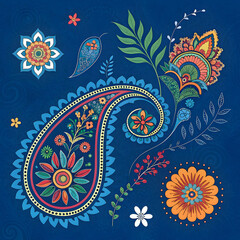 on a blue background laid out multicolored pattern