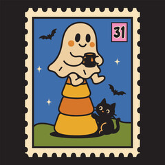 Candy Corn Tower Stamp - Halloween Funny Ghost Stamps clipart, funny spooky stamps pumpkin ghost, retro witch halloween horror character sublimation
