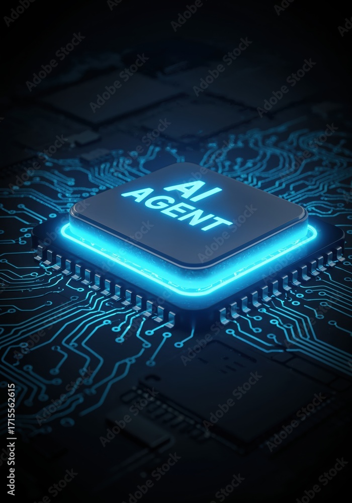 Aufkleber ai agent on microchip: a close-up of an ai agent displayed on a cutting-edge microchip, with glowing