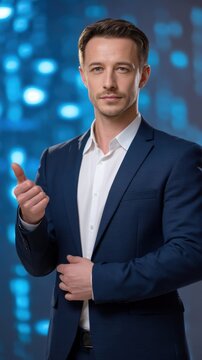 Confident Businessman Giving Thumbs Up in Professional Setting
