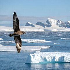 skua flies over antarctic ocean polar bird in flig