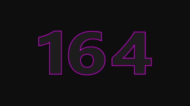glowing text 164 number countdown icon on black background 4k animation.