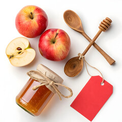apples and honey isolated on white background set