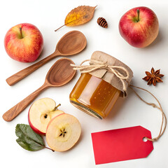 apples and honey isolated on white background set
