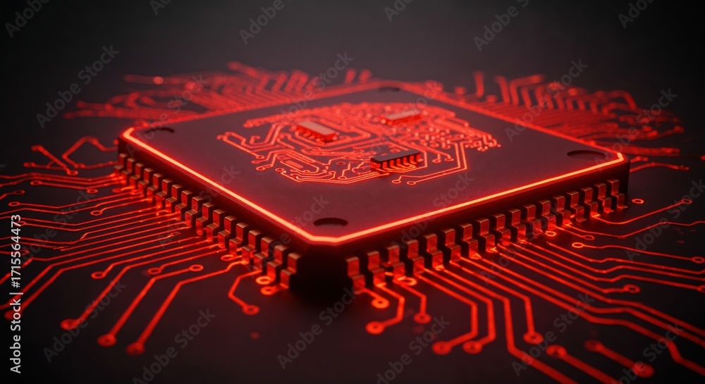 Aufkleber illuminated circuit board: a high-tech circuit board is brilliantly illuminated. capturing a sense o