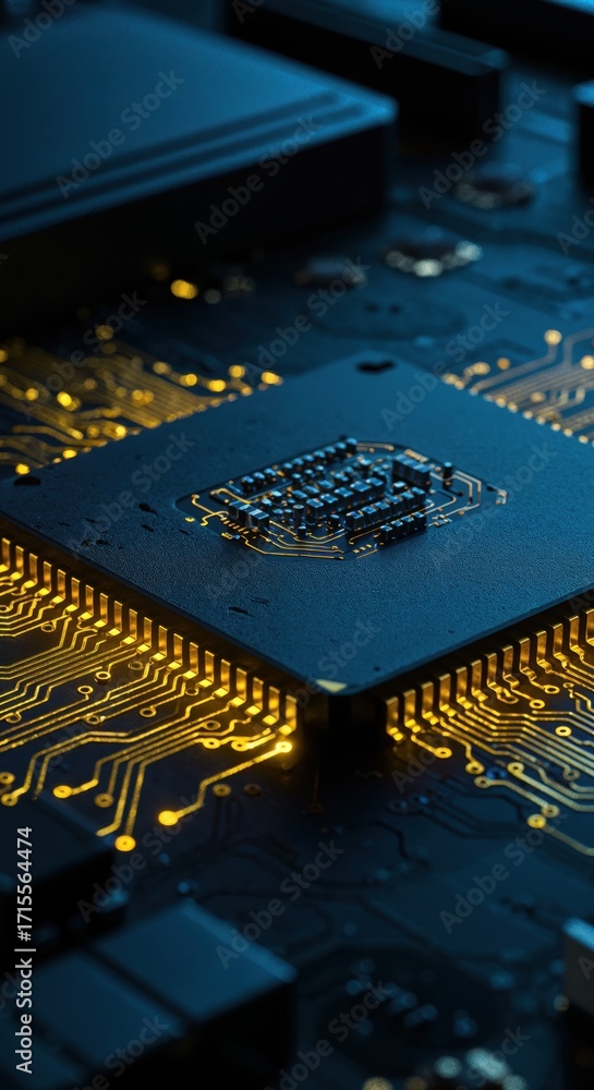 Aufkleber Tech Marvel: A captivating close-up view of a computer processor and integrated circuit, symbolizing the core of modern computing and technological advancement.