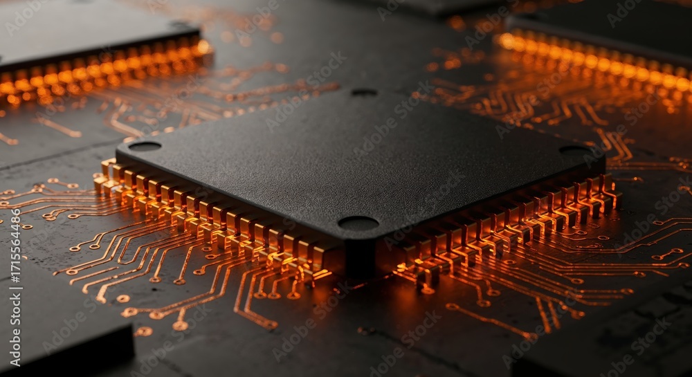 Aufkleber intricate cpu chip: close-up shot of a modern cpu chip with its complex circuitry glowing brightly, 