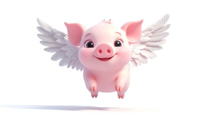 Cute cartoon pig with angel wings, whimsical design, playful theme, perfect for children's content and fun illustrations.