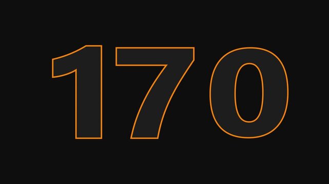 glowing text 170 number countdown icon on black background 4k animation.