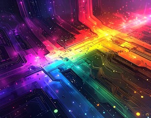 Abstract circuit board design with vibrant colors