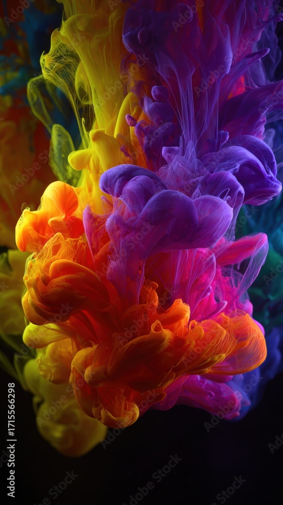 Poster vivid plumes of colorful ink explode and mingle in water creating a mesmerizing abstract art with a 