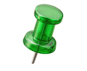 Close-up of a green pushpin on a white background.