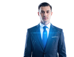 Businessman in suit, light-blue overlay