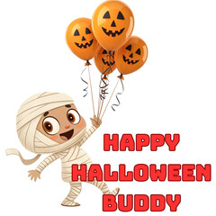 mummy holding ballon happy halloween