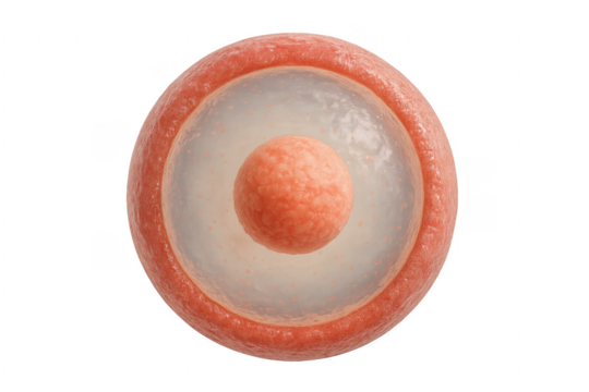 Human cell structure with nucleus and transparent background