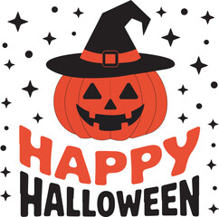 Minimalist Halloween Pumpkin Illustration with Witch Hat  Red and Black Vector Design