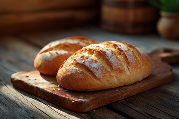 Two breads on a wooden board