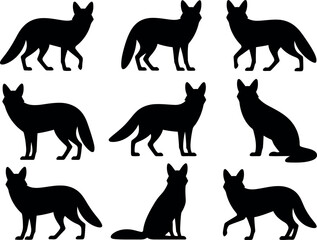 Dynamic fox silhouettes collection wildlife fauna nature animal shapes vector art vector