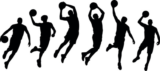 Dynamic basketball players silhouette collection slam dunk action sports illustration vector © Collect Silhouettes