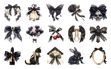 Fototapeta premium PNG Gothic-themed decorative elements collection, element set on transparent background