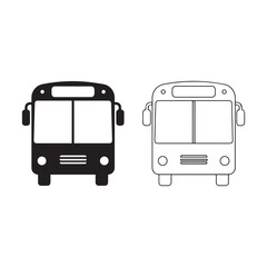 Black and White Bus Icons Front View silhouette outline