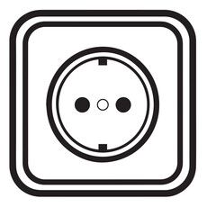 Black and white icon of a European electrical socket Keywords: electrical socket, power outlet