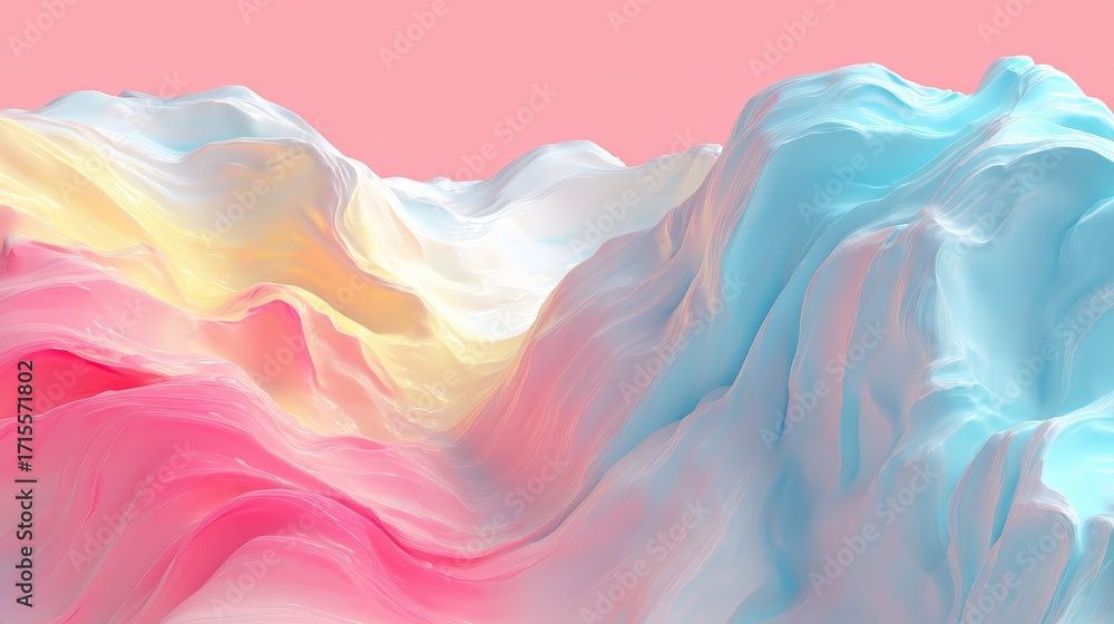 Poster abstract vibrant pastel colored waves flow smoothly in a colorful fluid motion evoking dreamlike and
