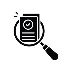 Review, assesment or audit icon. Simple solid style. Research, overview, report, case, data, glass, document, analysis, discovery, check concept. Silhouette, glyph symbol. Isolated design.
